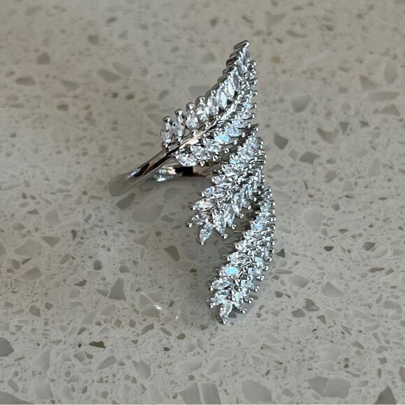 Cubic Zirconia Leaf Shaped Open Ring - Picture 8 of 13